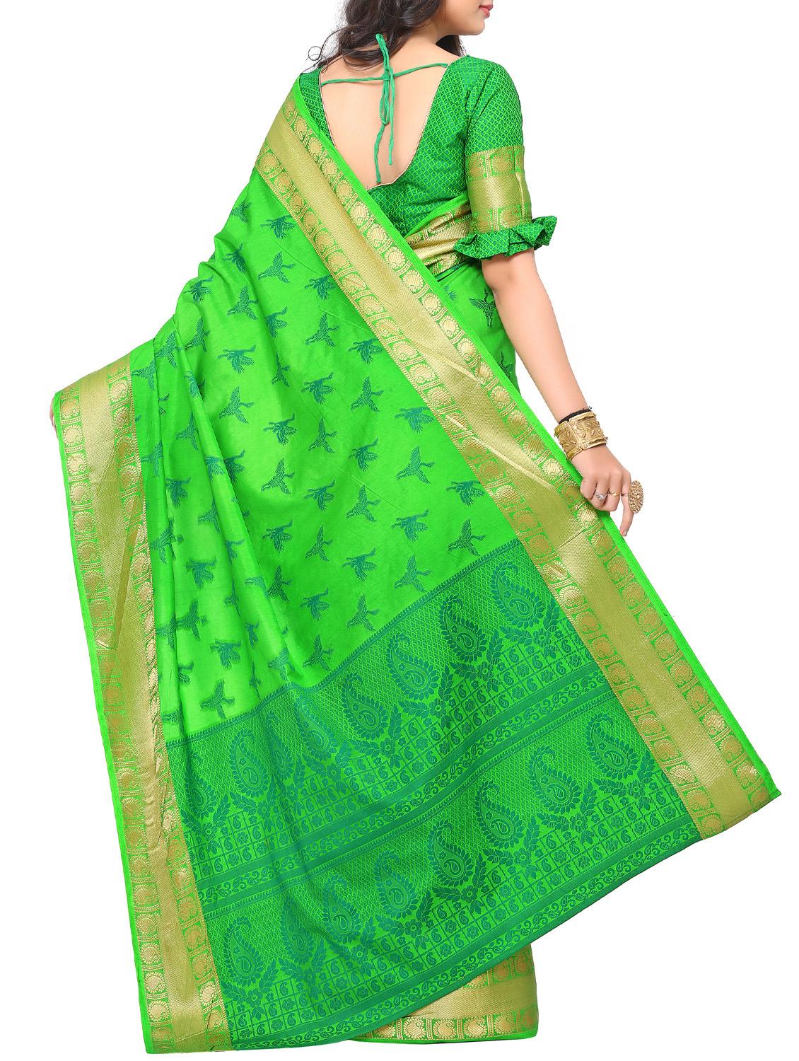green art silk woven saree with blouse - 15019310 - Zoom Image - 2
