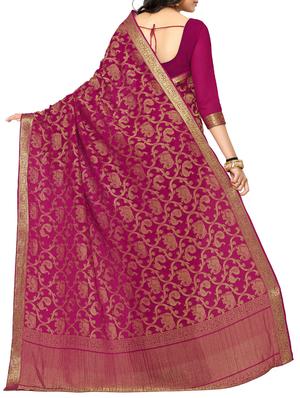 purple chiffon woven saree with blouse - 15019314 - Standard Image - 2