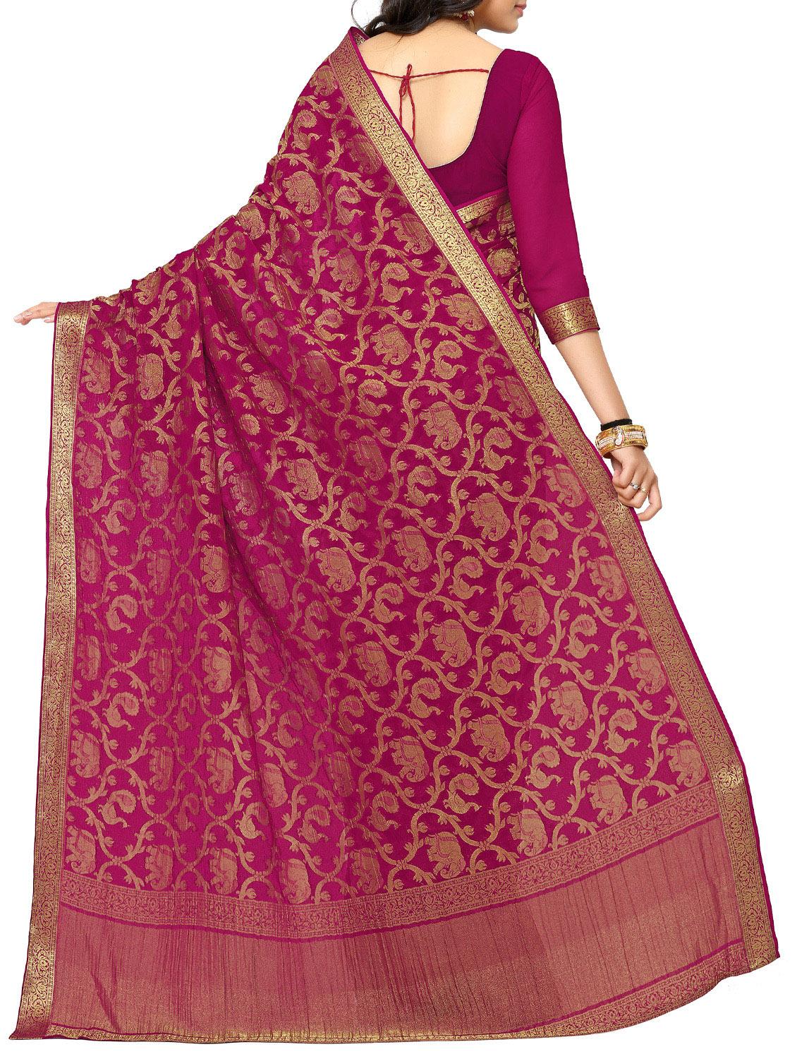 purple chiffon woven saree with blouse - 15019314 - Zoom Image - 2