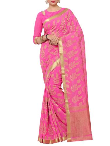 pink chiffon woven saree with blouse - 15019315 - Very Small Image - 1