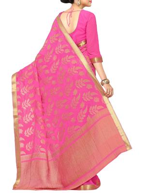 pink chiffon woven saree with blouse - 15019315 - Standard Image - 2