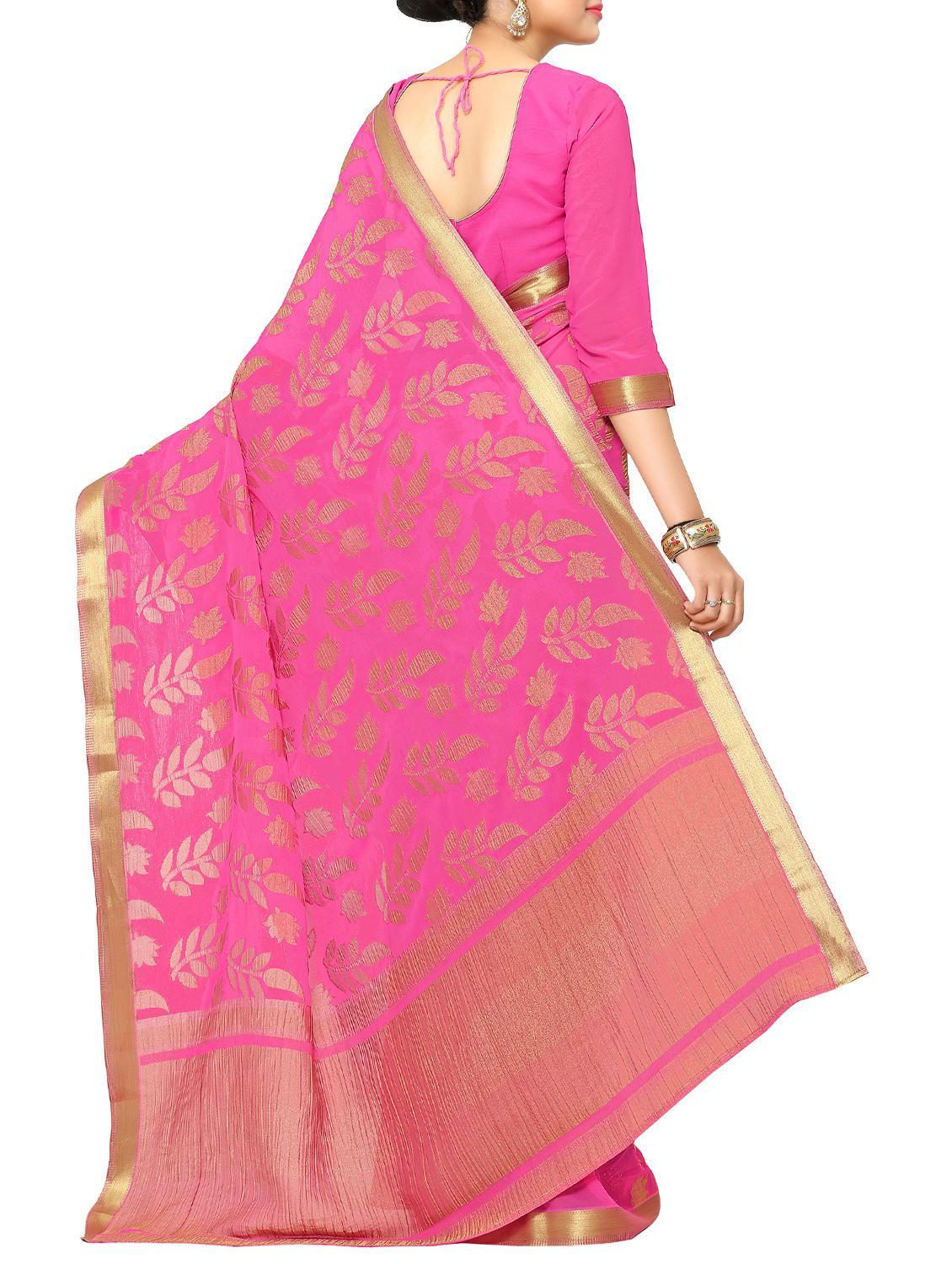 pink chiffon woven saree with blouse - 15019315 - Zoom Image - 2