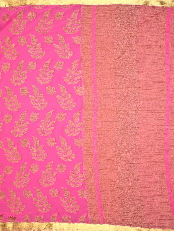 pink chiffon woven saree with blouse - 15019315 - Zoom Image - 4