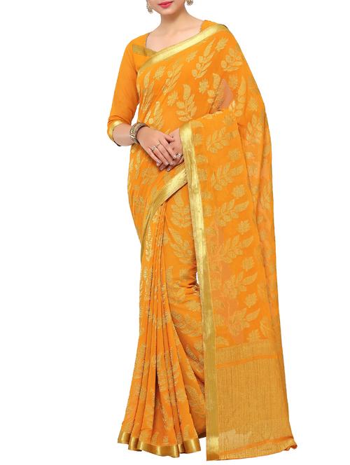orange chiffon woven saree with blouse - 15019316 - Standard Image - 1