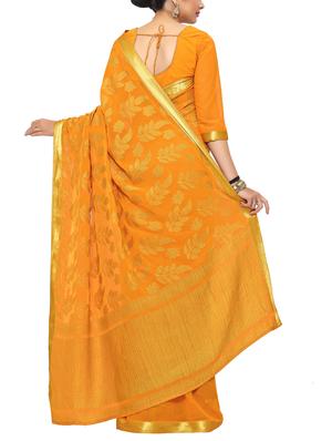 orange chiffon woven saree with blouse - 15019316 - Standard Image - 2