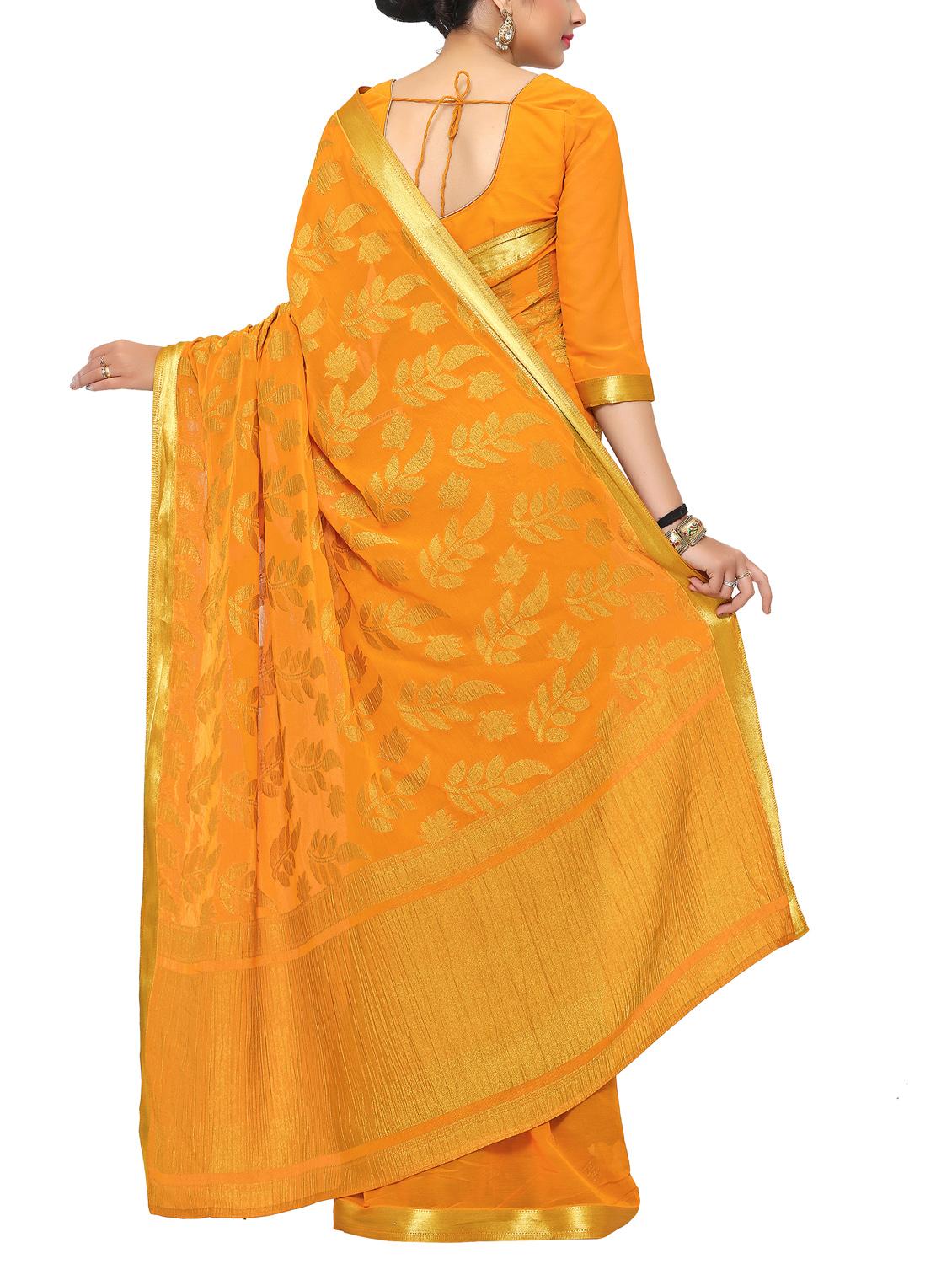 orange chiffon woven saree with blouse - 15019316 - Zoom Image - 2