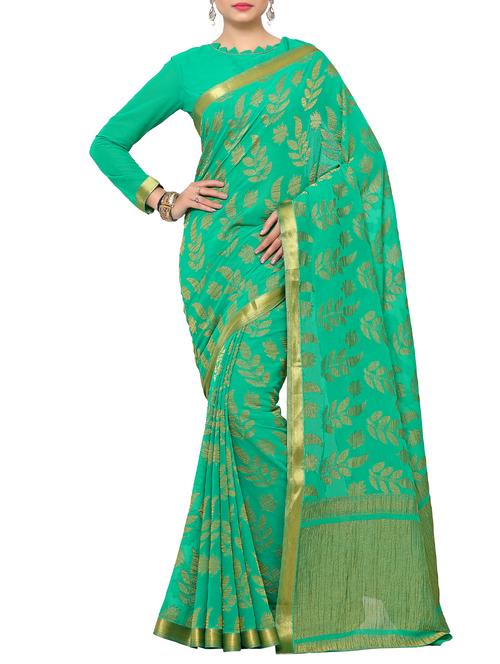 green chiffon woven saree with blouse - 15019318 - Very Small Image - 1