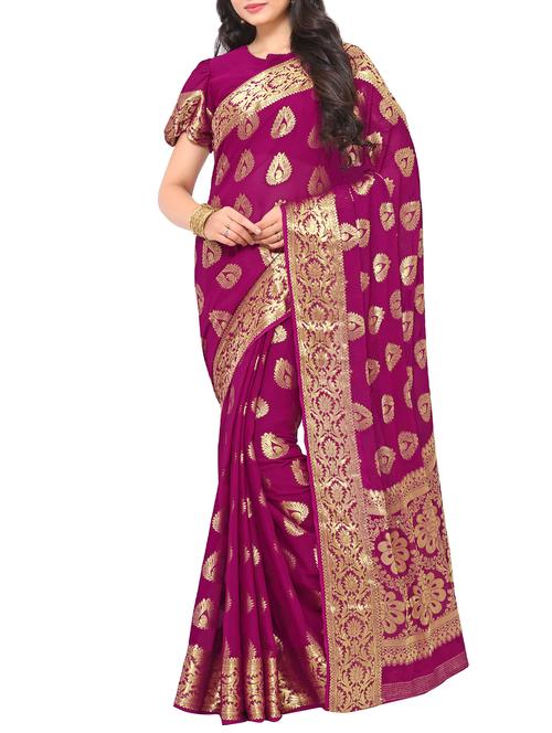 purple chiffon woven saree with blouse - 15019321 - Standard Image - 1