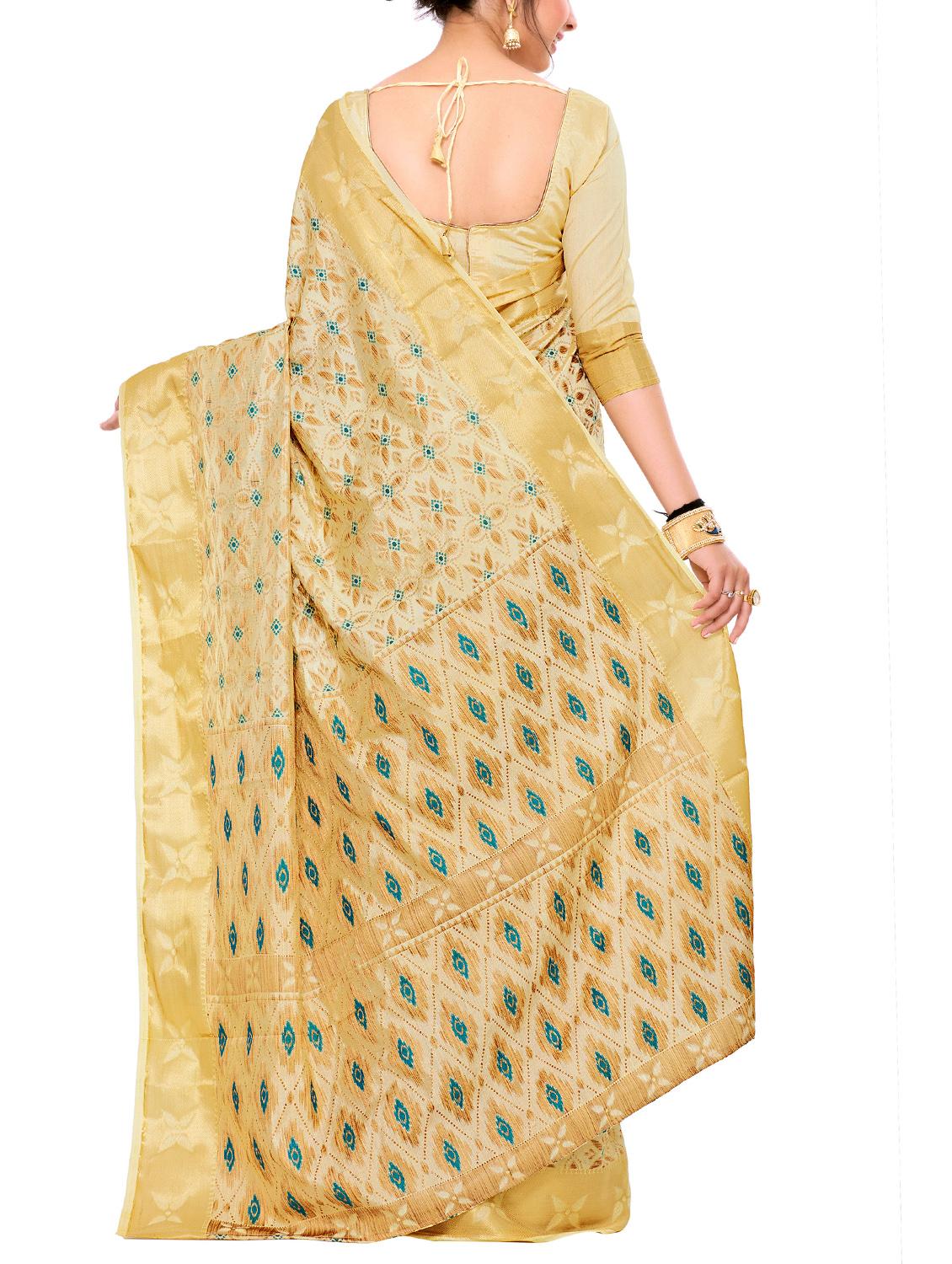 beige art silk woven saree with blouse - 15019328 - Zoom Image - 2