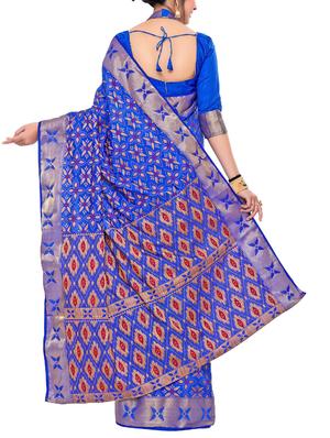 blue art silk woven saree with blouse - 15019329 - Standard Image - 2