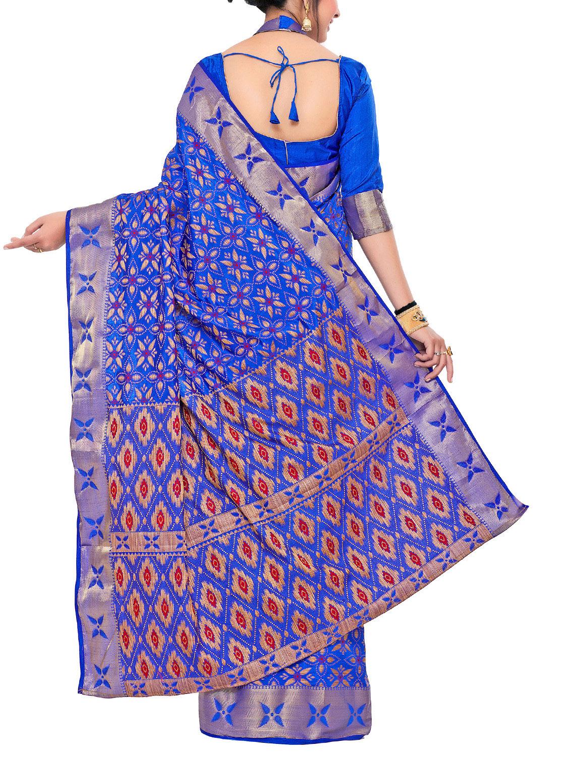 blue art silk woven saree with blouse - 15019329 - Zoom Image - 2