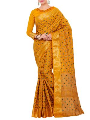 mustard art silk woven saree with blouse - 15019331 - Standard Image - 1