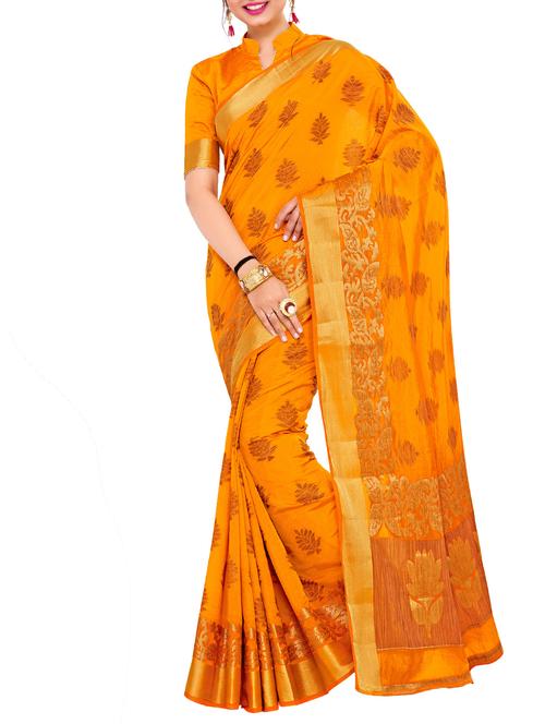 mustard art silk woven saree with blouse - 15019336 - Standard Image - 1