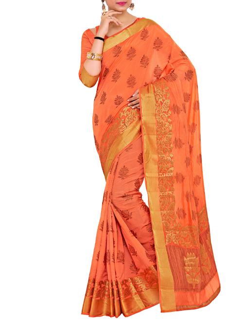 peach art silk woven saree with blouse - 15019337 - Standard Image - 1