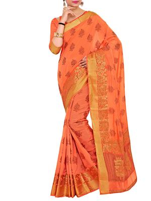 peach art silk woven saree with blouse - 15019337 - Standard Image - 1