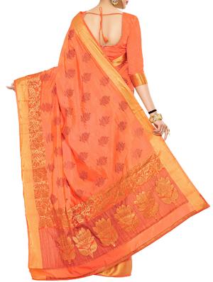 peach art silk woven saree with blouse - 15019337 - Standard Image - 2
