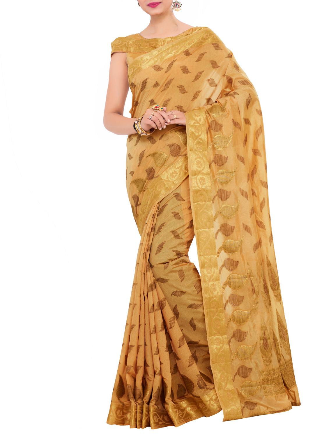 beige art silk woven saree with blouse - 15019339 - Zoom Image - 1