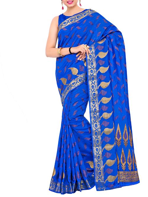 blue art silk woven saree with blouse - 15019341 - Standard Image - 1