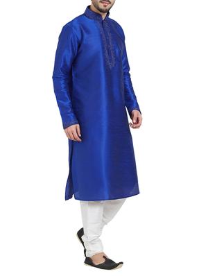 royal blue dupion kurta pyjama set - 15019461 - Standard Image - 2