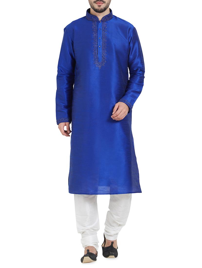 royal blue dupion kurta pyjama set - 15019461 - Zoom Image - 1
