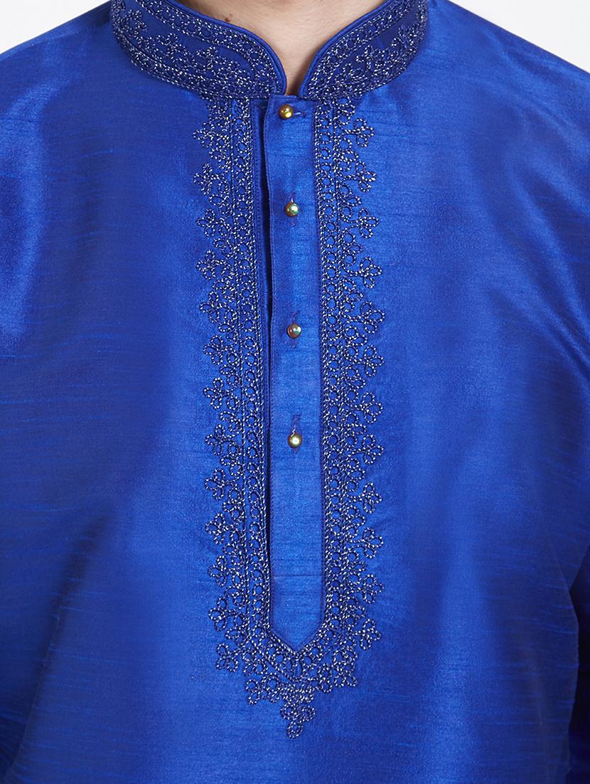 royal blue dupion kurta pyjama set - 15019461 - Zoom Image - 4
