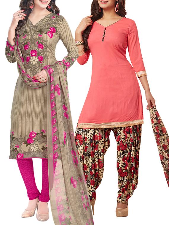 pink synthetic suit combos unstitched - 15019588 - Zoom Image - 1