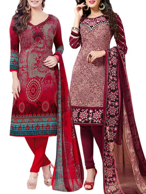 maroon synthetic suit combos unstitched - 15019614 - Standard Image - 1
