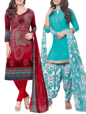 red synthetic suit combos unstitched - 15019617 - Standard Image - 1