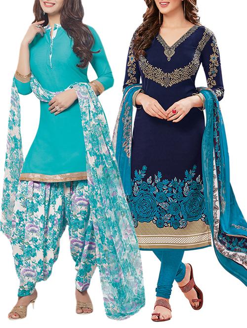 blue synthetic suit combos unstitched - 15019662 - Standard Image - 1
