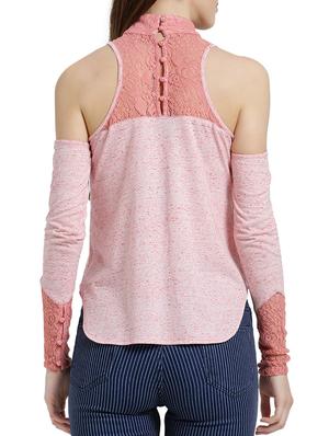 pink solid cotton cold shoulder top - 15019693 - Standard Image - 3