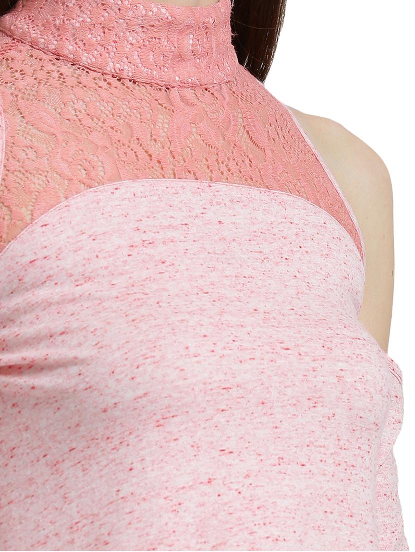 pink solid cotton cold shoulder top - 15019693 - Zoom Image - 4
