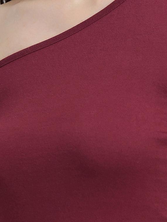 maroon solid single cold shoulder cotton top - 15019696 - Zoom Image - 4