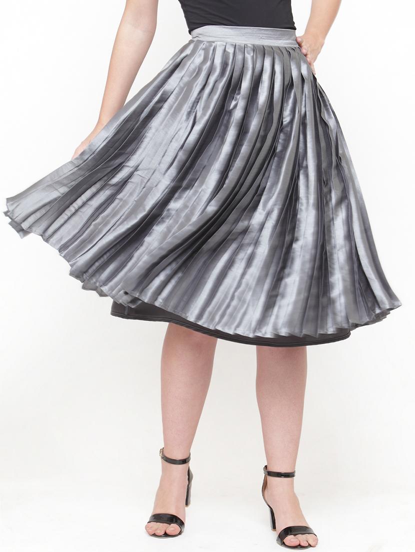 silver solid pleated skirt - 15019750 - Zoom Image - 1