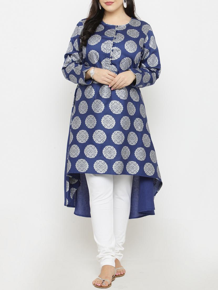 blue viscose aline kurta - 15019755 - Zoom Image - 1
