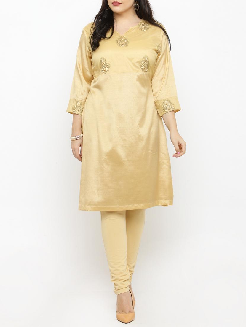 yellow viscose aline kurta - 15019756 - Zoom Image - 1