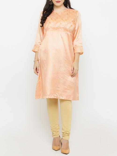 peach viscose aline kurta - 15019758 - Standard Image - 1