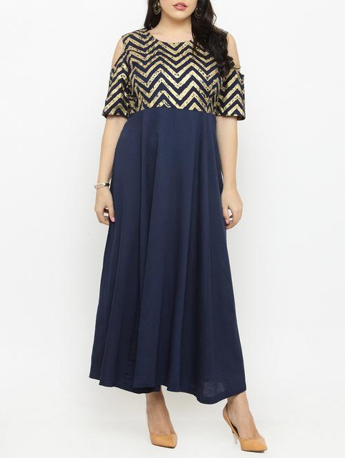 Blue color round neck viscose a-line kurta - 15019759 - Very Small Image - 1