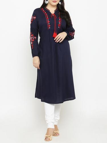 blue cotton aline kurta - 15019763 - Very Small Image - 1