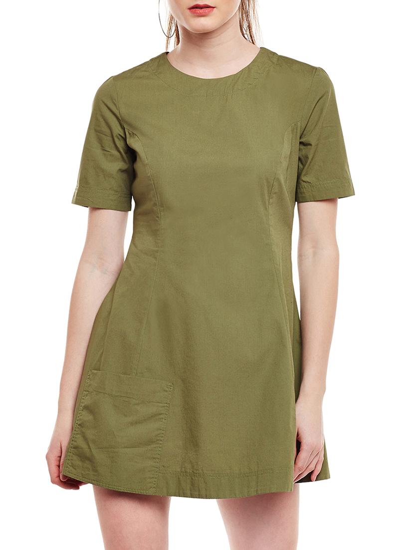 olive cotton a-line dress - 15020105 - Zoom Image - 1