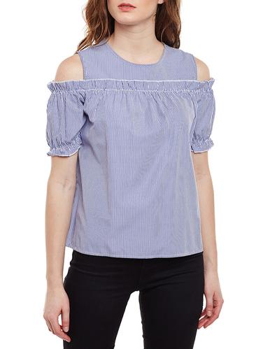 blue striped cotton cold shoulder top - 15020114 - Very Small Image - 1