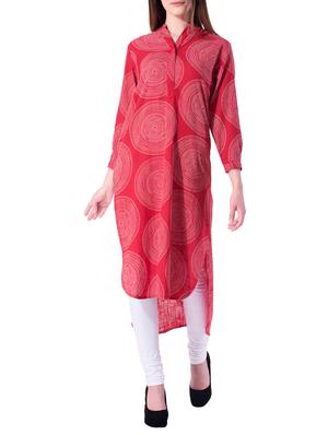 red cotton high low kurta - 15020213 - Standard Image - 1