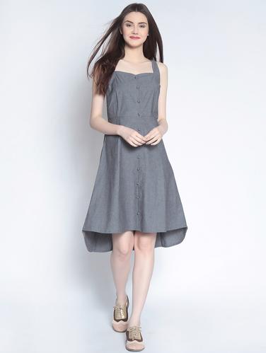 grey cotton a-line dress - 15020365 - Very Small Image - 1