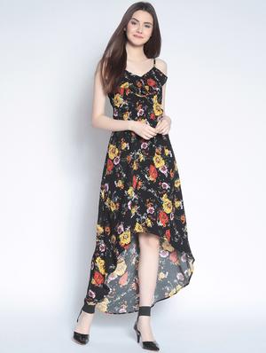 black printed high low dress - 15020368 - Standard Image - 1
