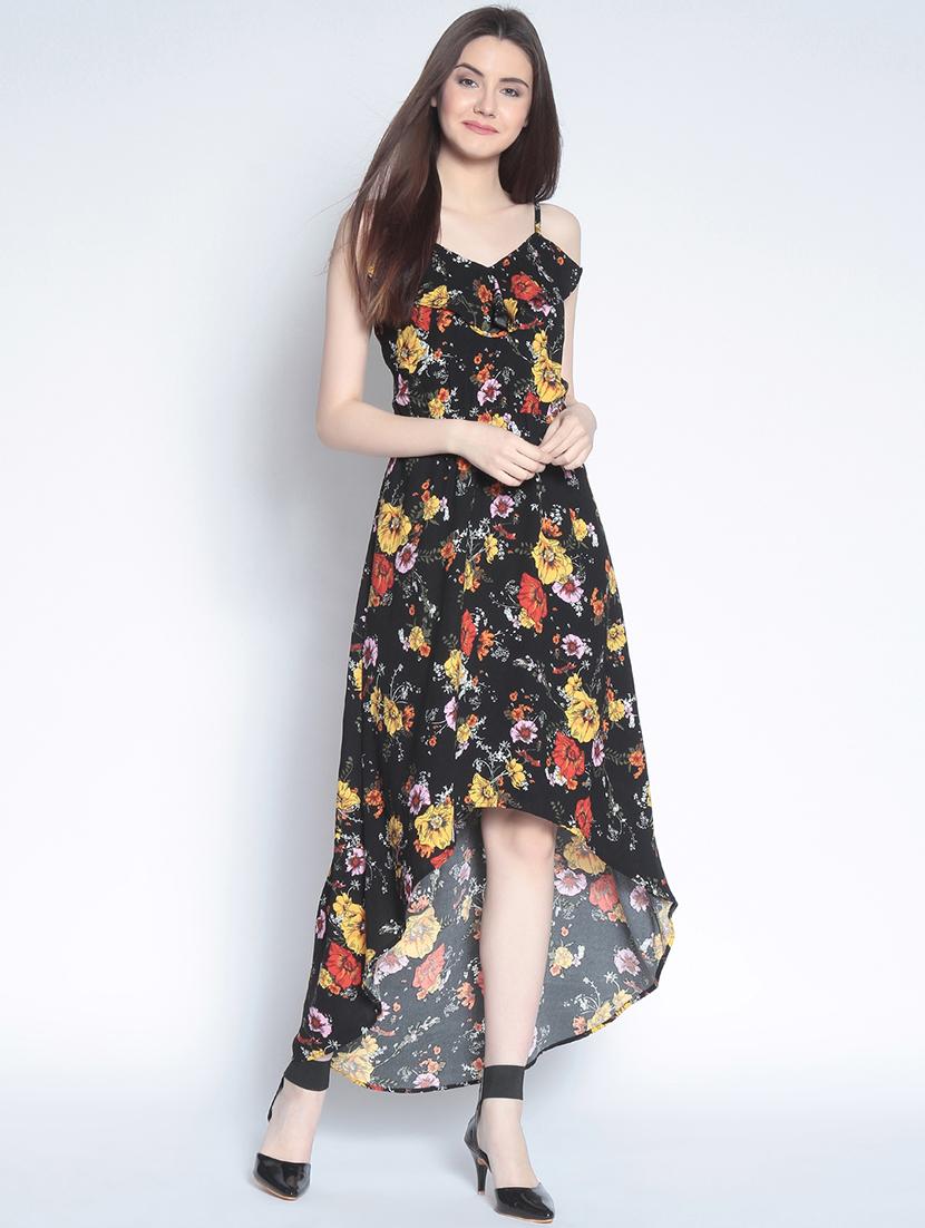 black printed high low dress - 15020368 - Zoom Image - 1