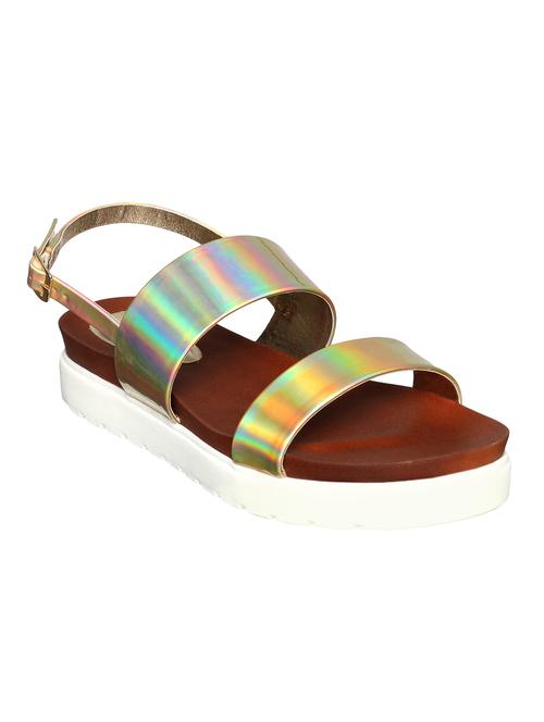 gold pu back strap sandals - 15020534 - Standard Image - 1