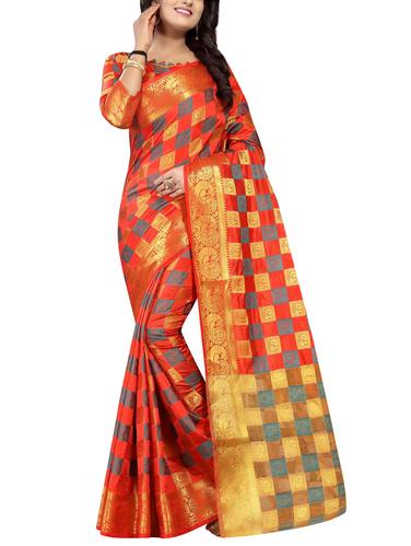 red nauvari silk saree with blouse - 15020575 - Very Small Image - 1