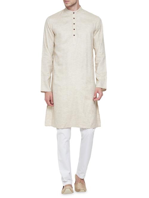 khakhi cotton kurta pyjama set - 15020924 - Standard Image - 1