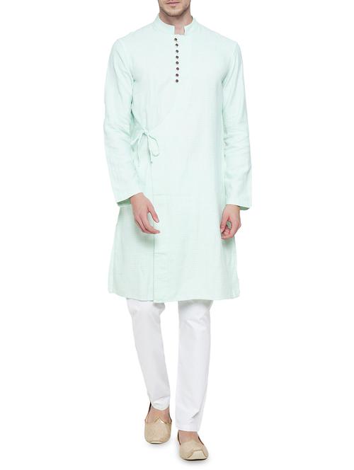 aqua blue cotton kurta pyjama set - 15020935 - Standard Image - 1