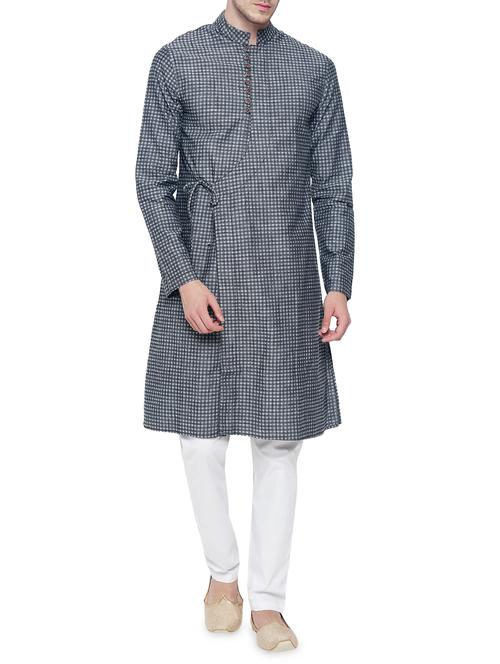 grey cotton kurta pyjama set - 15020940 - Standard Image - 1