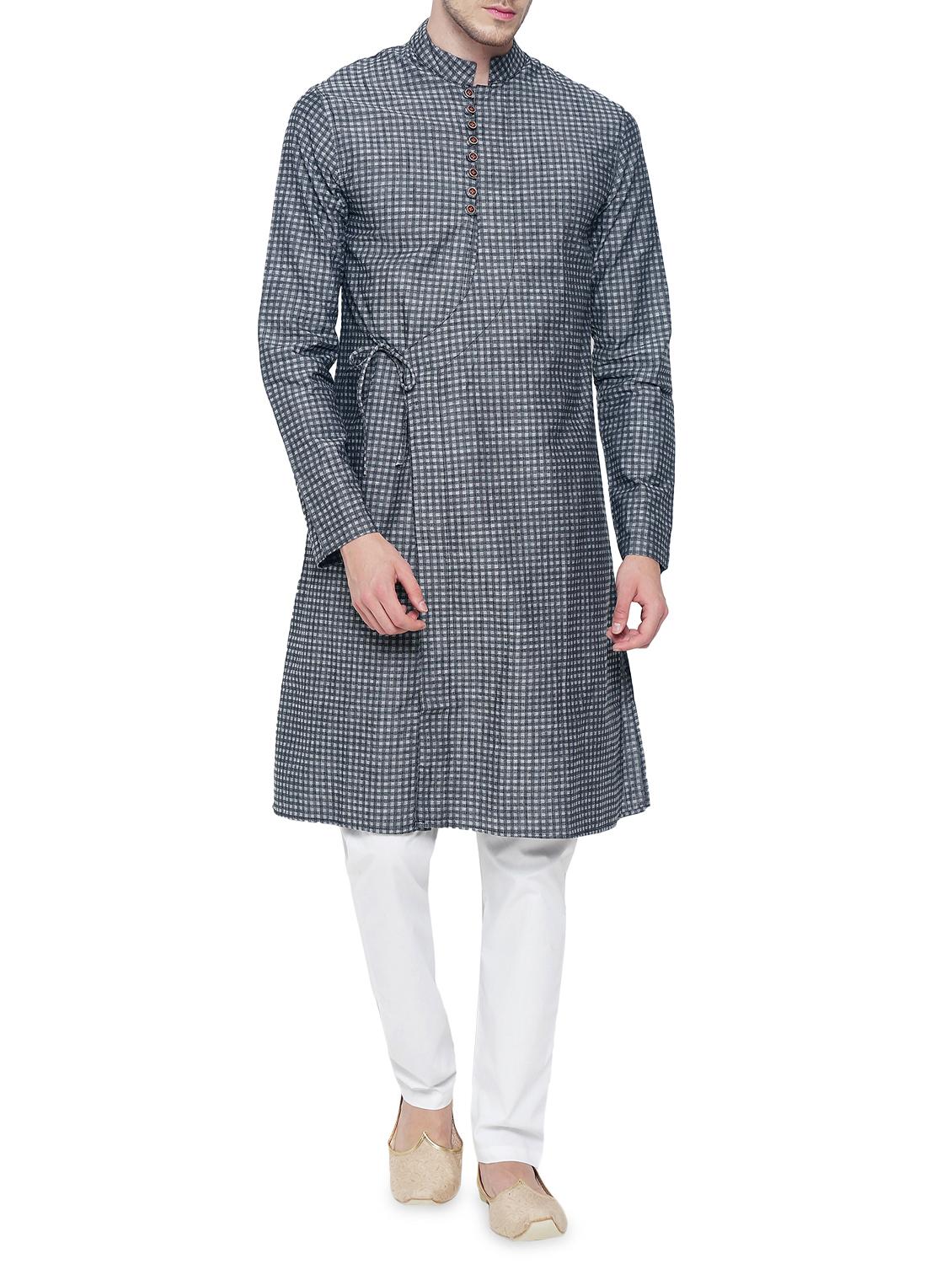 grey cotton kurta pyjama set - 15020940 - Zoom Image - 1